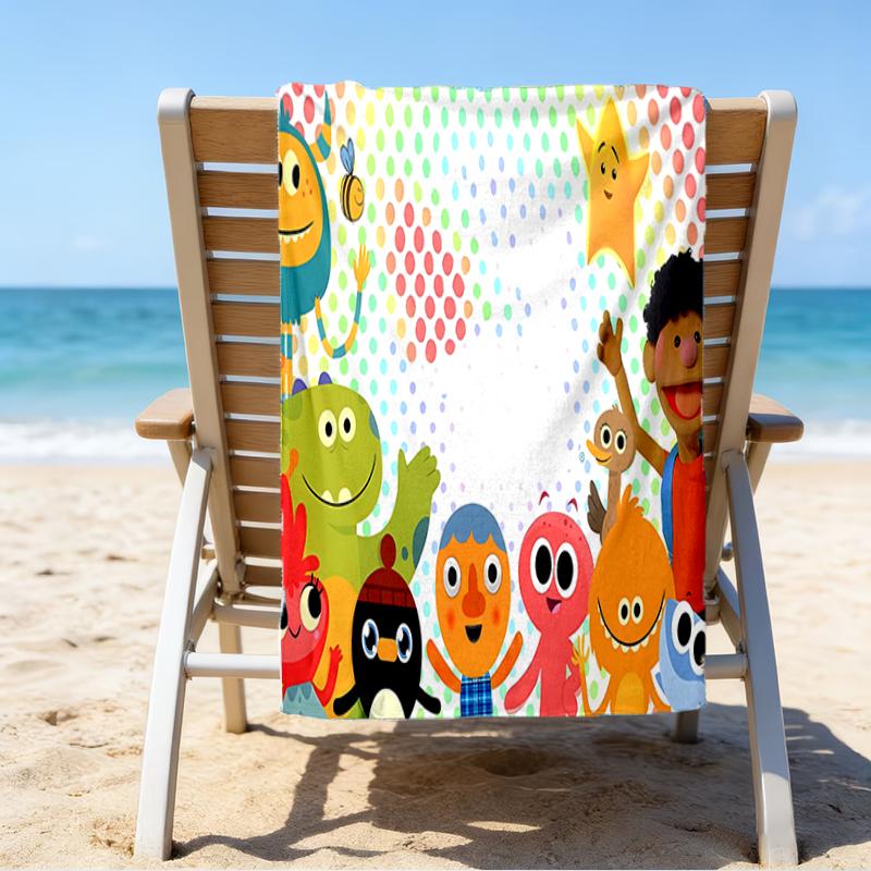 proof beach towel with a Super Simple Songs pattern - soft,absorbent,quick-drying,machine washable - perfect for swimming,camping,bathing
