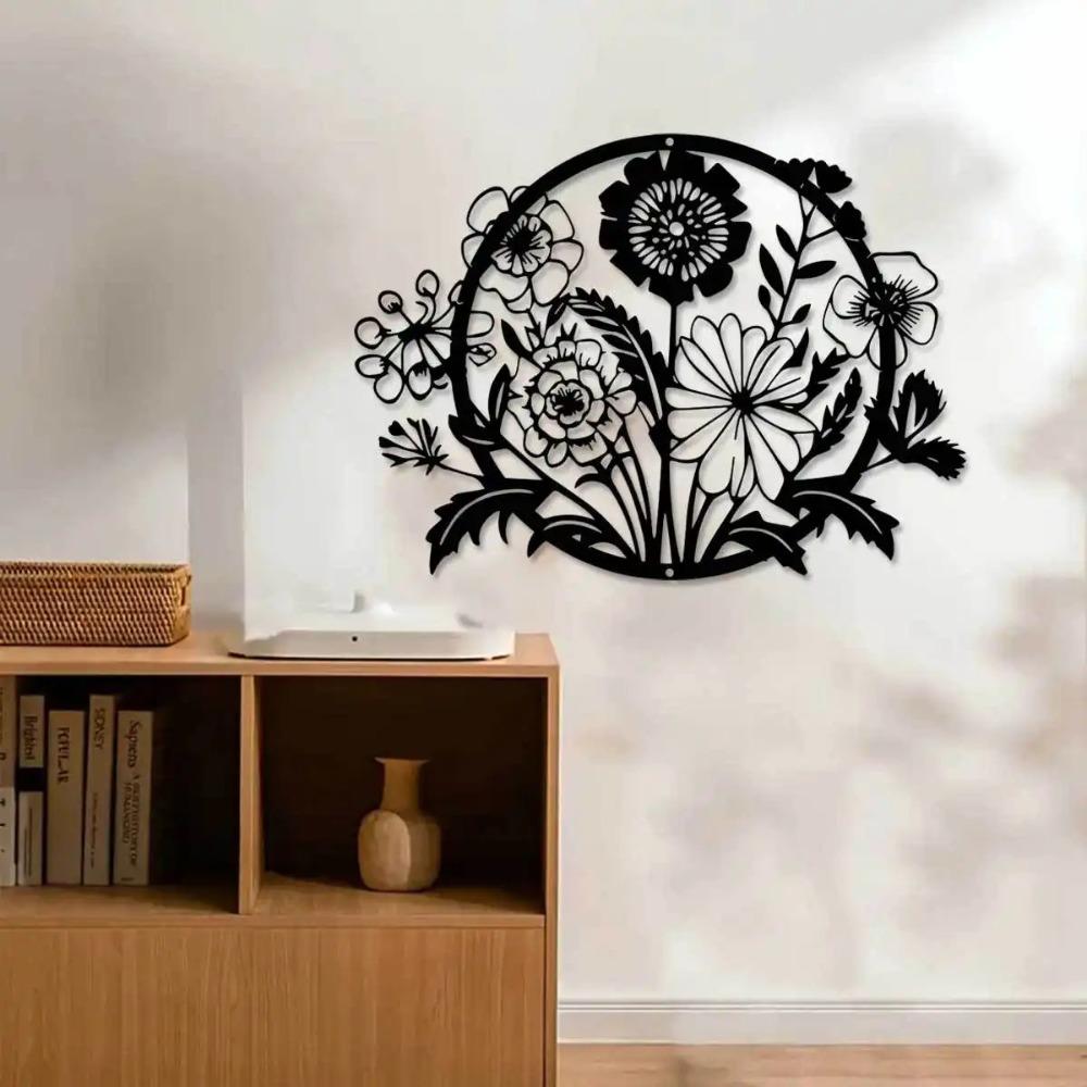 Metal Wildflower Wall Art, Outdoor Garden Terrace Decor Sculpture, Living Room Balcony Indoor Home Decoration, Intricate Floral Design