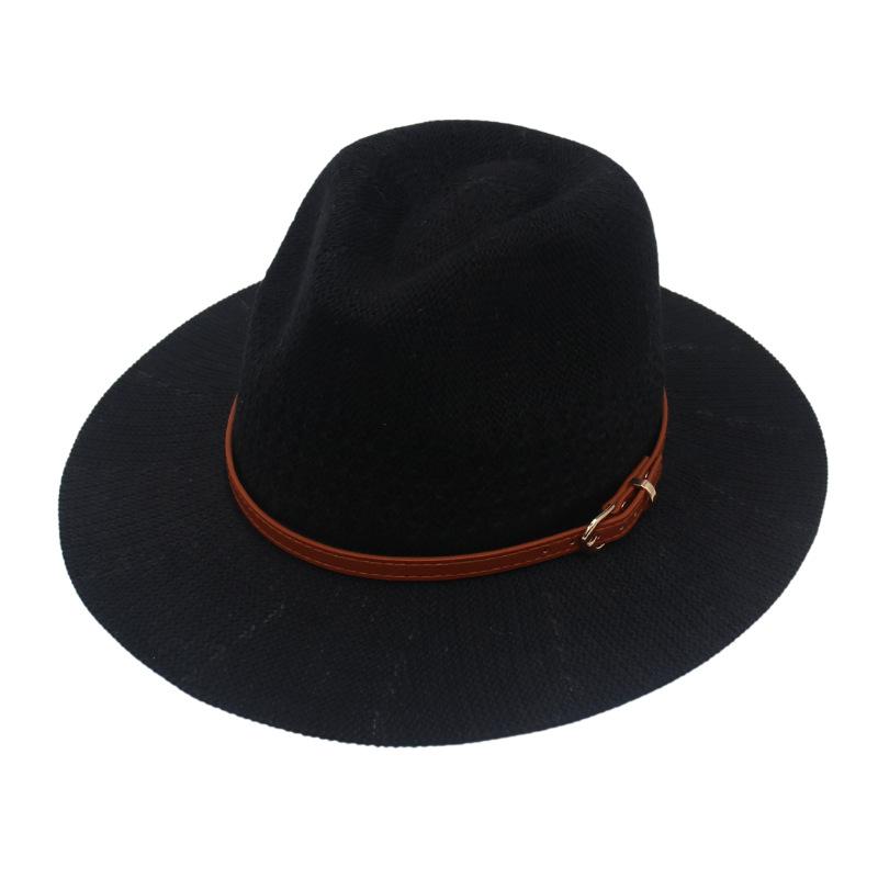 Not Afraid Of Deformation Italian Retro Jazz Hat Leather Buckle Top Hat Flat Brim Versatile Panama Cloakroom Decorative Wide Brim Hat