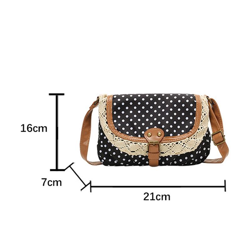 Modische Leinwand-Umhängetasche im koreanischen Stil Neue gepunktete Spitze Schultertasche Süß Exquisit Retro Kontrastfarben Design Damen Taschen KTB
