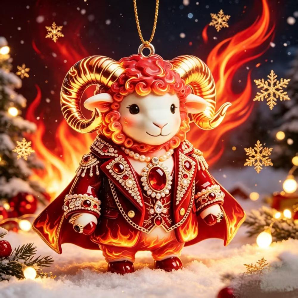 2D Flacher Ziegenanhänger Glänzendes Tier Hängende Dekoration Weihnachtsbaumschmuck