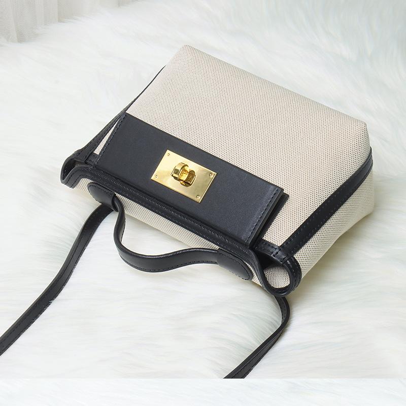Women'S Bag Canvas With Cowhide Casual Bag Shoulder Messenger Handbag Fashionable And Versatile