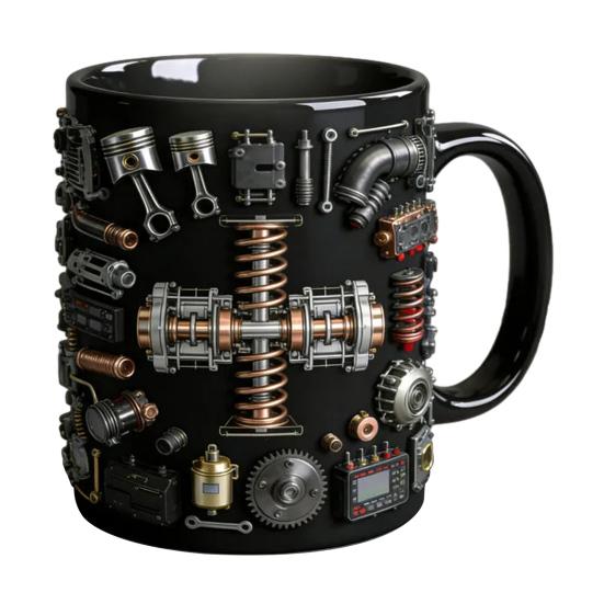 

Механічні деталі Кавова чашка Керамічна 325 мл Промисловий дизайн двигуна Кружка Візерунок для термопереносу Посуд для автолюбителів Інженерів 1pc D