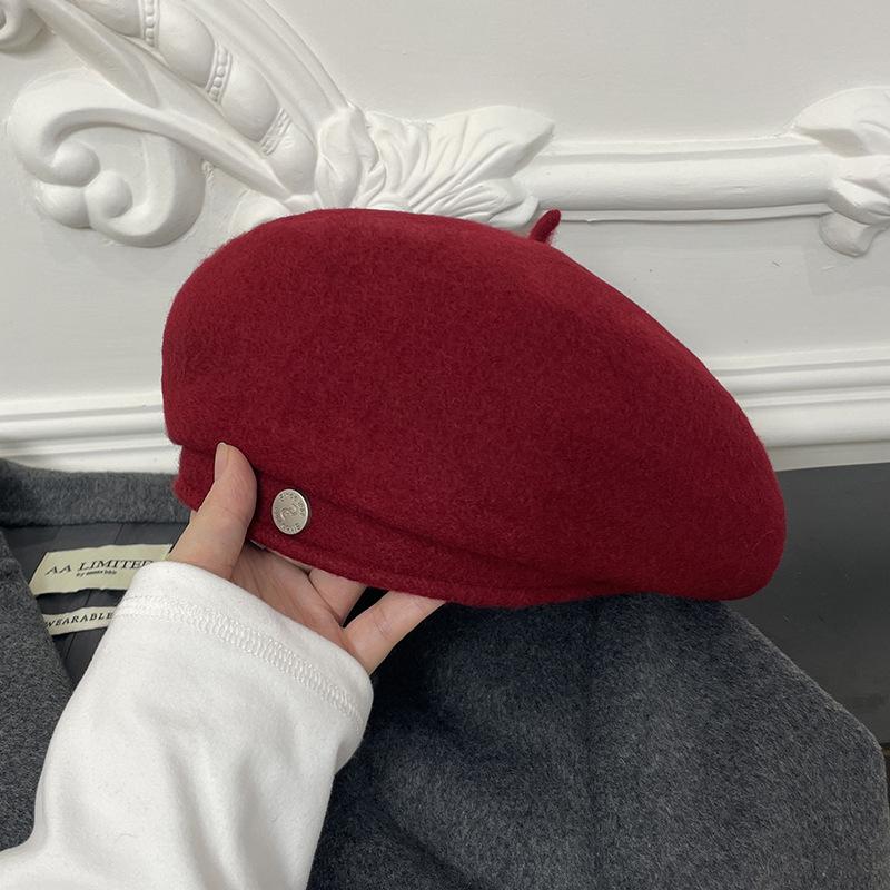Wool Woolen Beret Hat for Women with Large Head Circumference Autumn and Winter New Style  Korean Version  Small Face  Warm Painter's House Hat