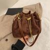 Yogodlns Faux Suede Shoulder Bag Simple Commuting Crossbody Bags Thread String Women's Handbags Sewing Sweet Bags for Women