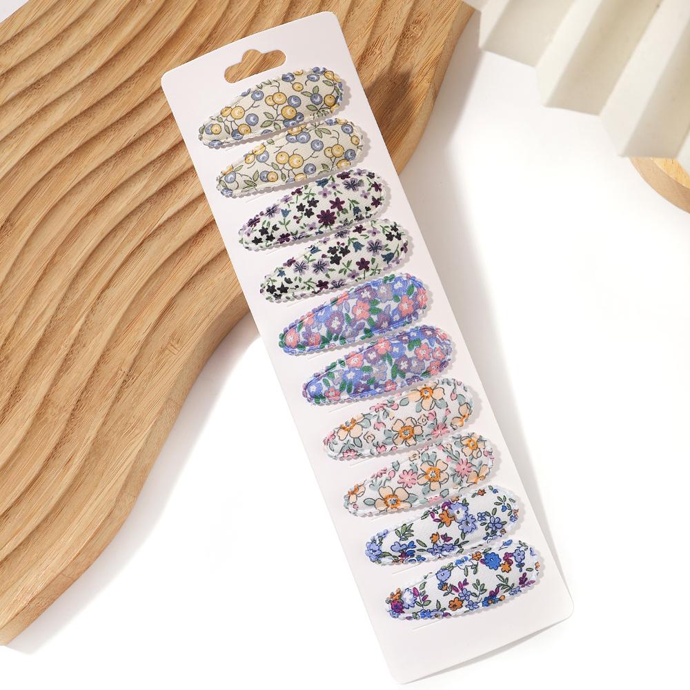 10Pcs/Lot Fresh Print Cotton Alloy Hair Clips for Kids Fabric Plaid BB Hairpins Girl Hairgripe Headwear Baby Hair Accessories
