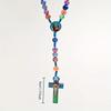 1 szt. Kreskówkowy Kolorowy Naszyjnik z Krzyżykiem Dziecięca Modlitwa i Bransoletka z Koralików do Chrztu Ręcznie Robiony Węzeł Naszyjnik z Miękkiej Ceramiki