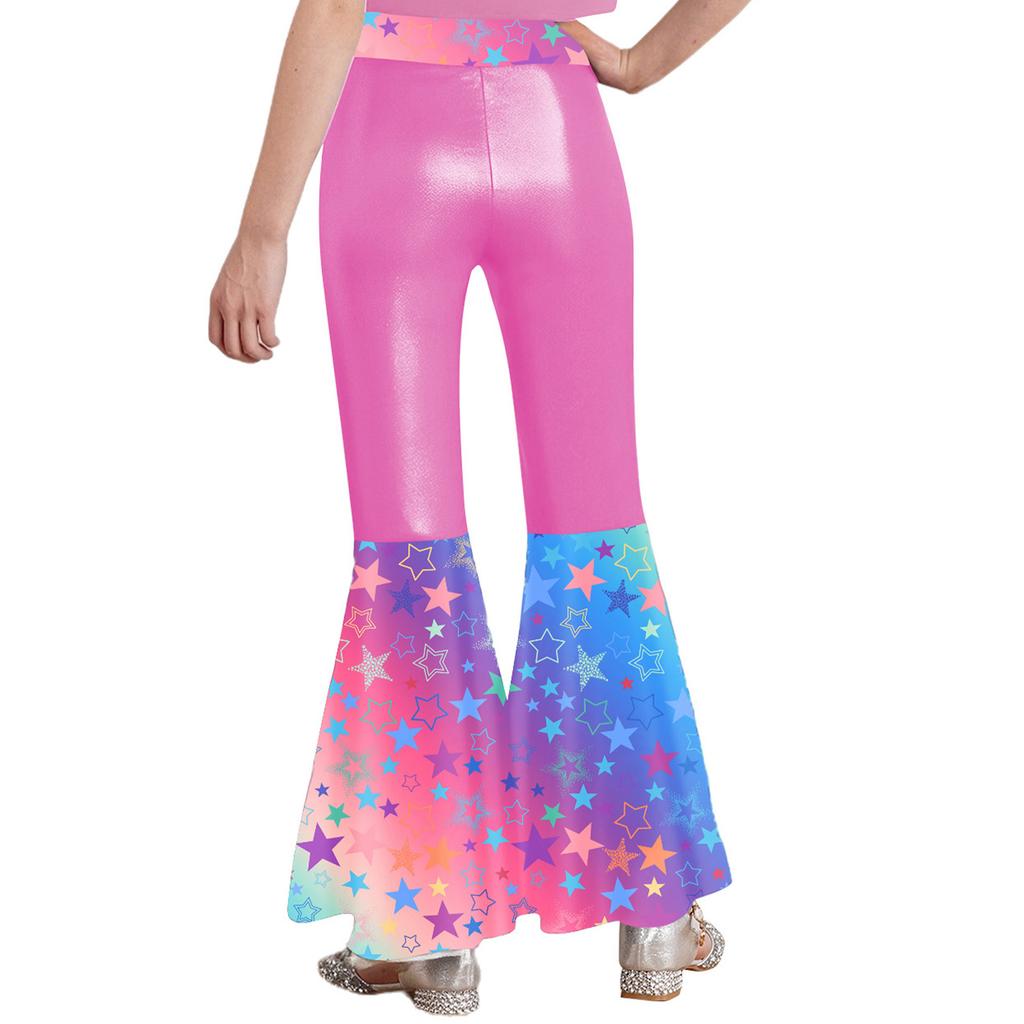 Jenter Diskokostyme Lappeteppe Trykte Bukser Skinnende Metallisk Elastisk Midje Klokkebunn Design Rollespillfester