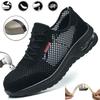 Men's Summer Steel Toe Safety Shoes Anti-Crush And Piercing Breathable Lightweight Outdoor Pure Black Work Shoes