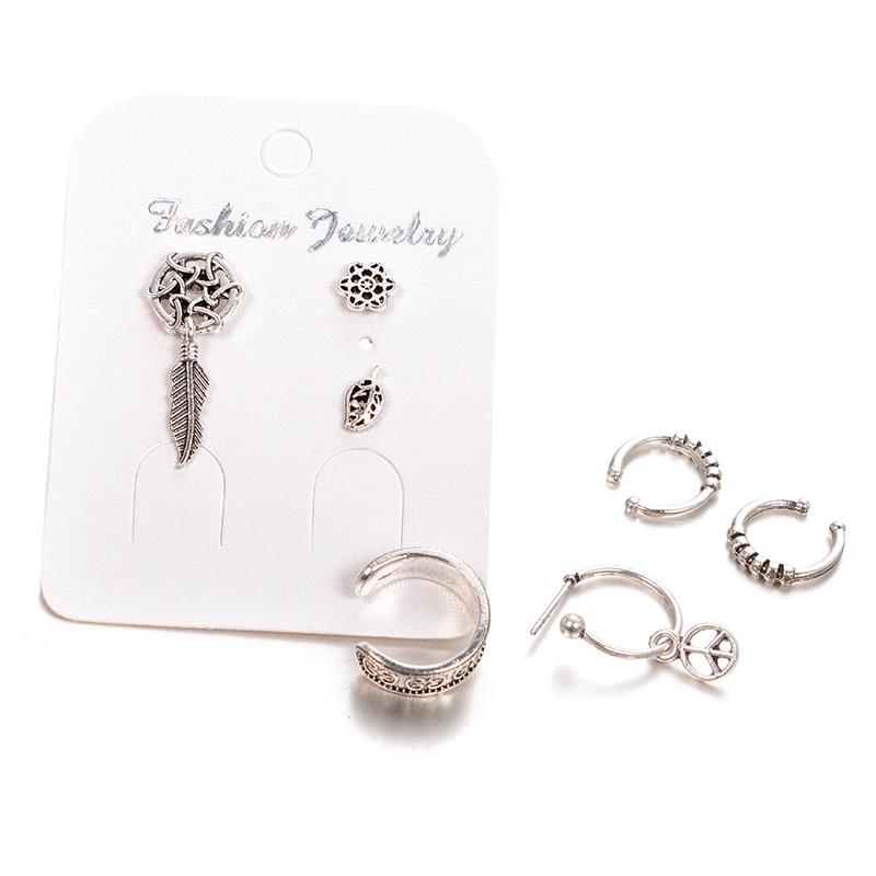 New Accessories Dream Catcher Leaf Seven-Piece Earring Set