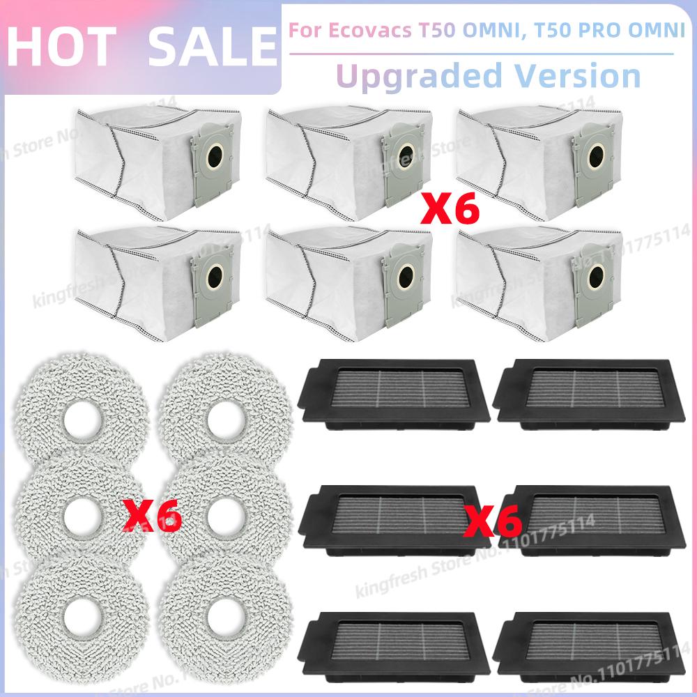 Fit For ECOVACS T50 PRO OMNI / T50 OMNI Vacuum Parts Main Roller Side Brush HEPA Filter Mop Cloth Dust Bag