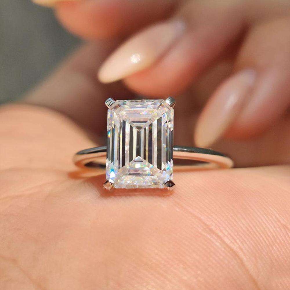 4CT Emerald Cut Solitaire Moissanite Ring GRA Certified 8x10mm Lab Diamond Engagement Wedding Bands for Women CopperJewelry