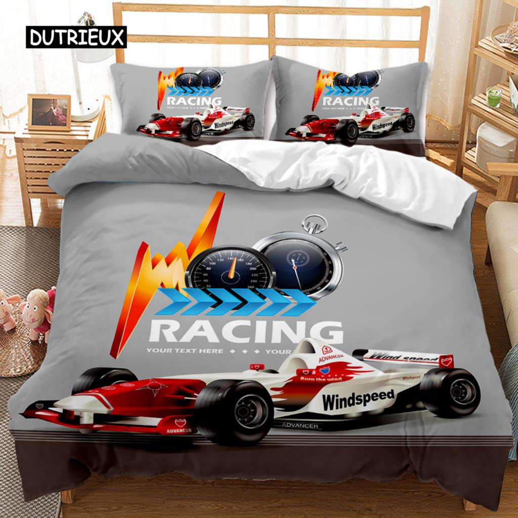 Racing Duvet Cover Dirt Bike Twin Size Race Car Competition Extreme Sports Comforter Cover Men Automobile Polyester Qulit Cover