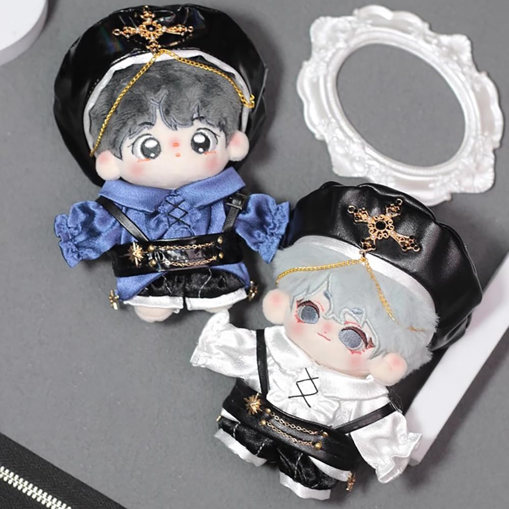 niannyyhouse 10cm Plush Clothes Set (Hat, Shirt, Pants, Vest, Men's Vest) Cotton Doll Dress-Up (Blue)