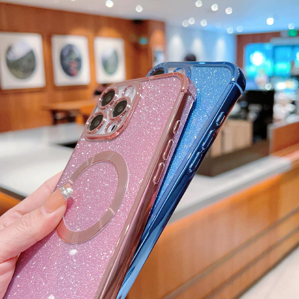 For iPhone 16 Pro Max Case Electroplating Glitter TPU Clear Phone Cover Compatible with MagSafe