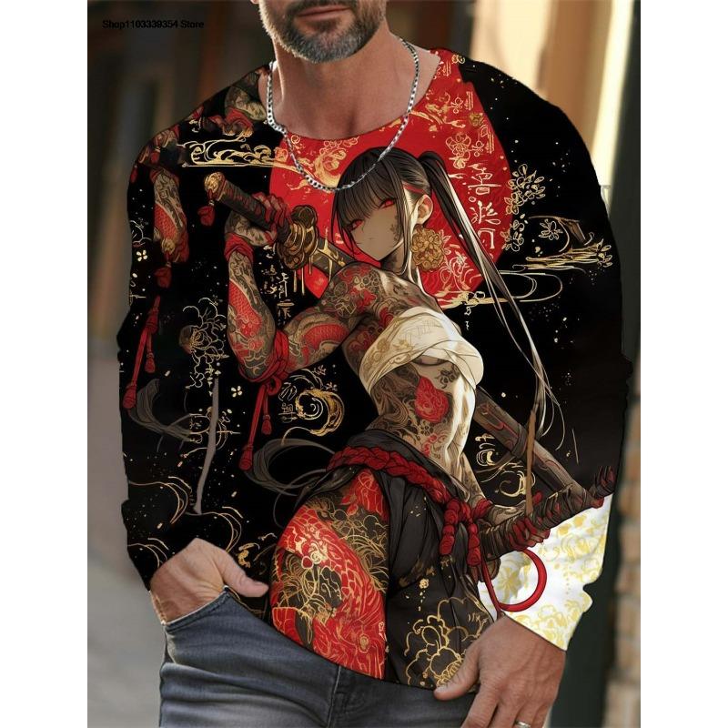 Cartoon Sexy Girl Pattern Men's Long Sleeve T-Shirt 3d Printed Oversized T Shirts For Men Personality Girl Harajuku Clothing Tops