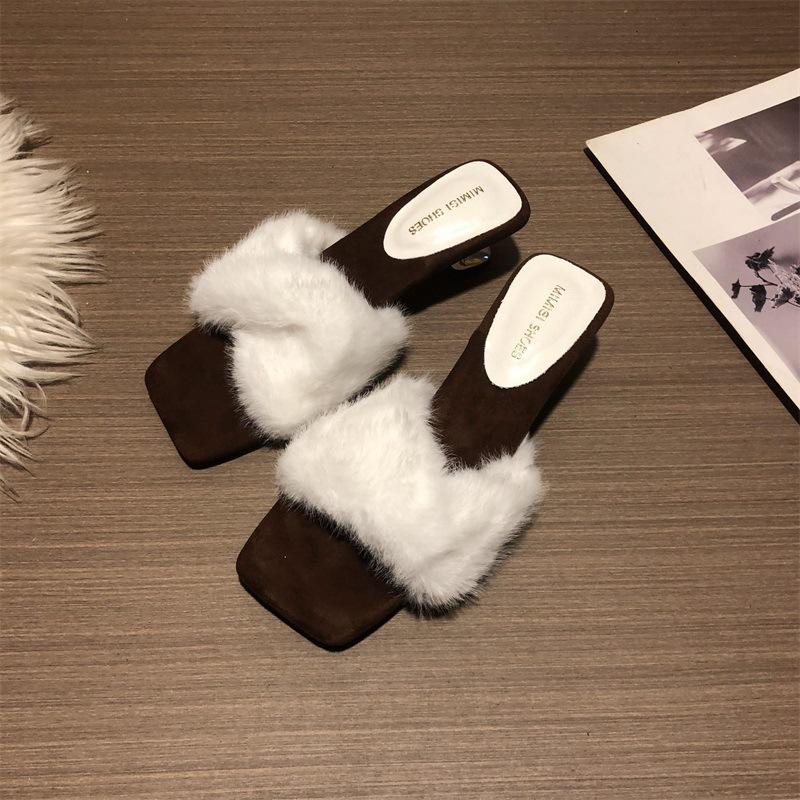 Autumn And Winter Fluffy Slippers Fairy Word With Leopard Print Stiletto Cool Slippers Women S Wear 35 5790₽
