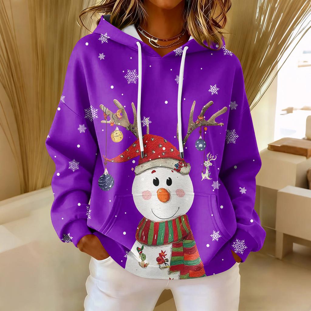 Women's Loose Comfortable Casual Fashion V-Neck Christmas Print Long Sleeve Hoodie