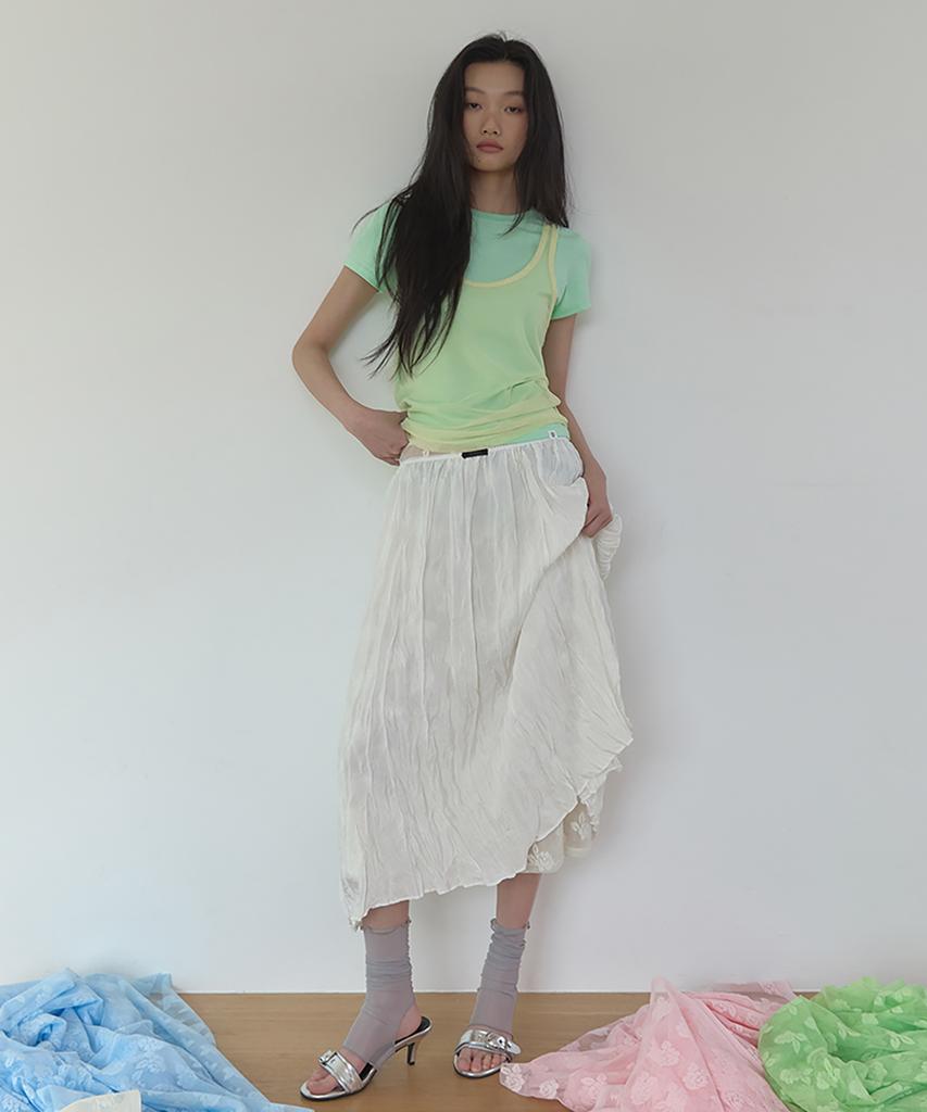 Lonkeu Sheer U-Neck Layered Sleeveless Top (Yellow)