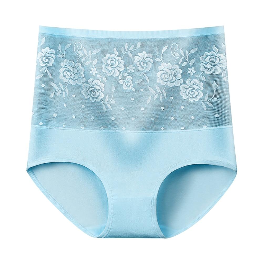 Women's Lace Briefs Floral Underwear Cotton High Waist Tummy Control Panties Rose Jacquard Full Coverage Ladies Sexy Panty