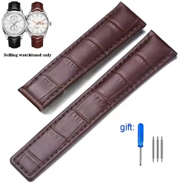 20mm 22mm 24mm Genuine Leather Watchbands for Tag Heuer Series Elastic Waterproof Cowhide Strap Folding Buckle