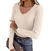 Women's Long Sleeve Knit V-Neck Pullover Top for Casual Daily Wear