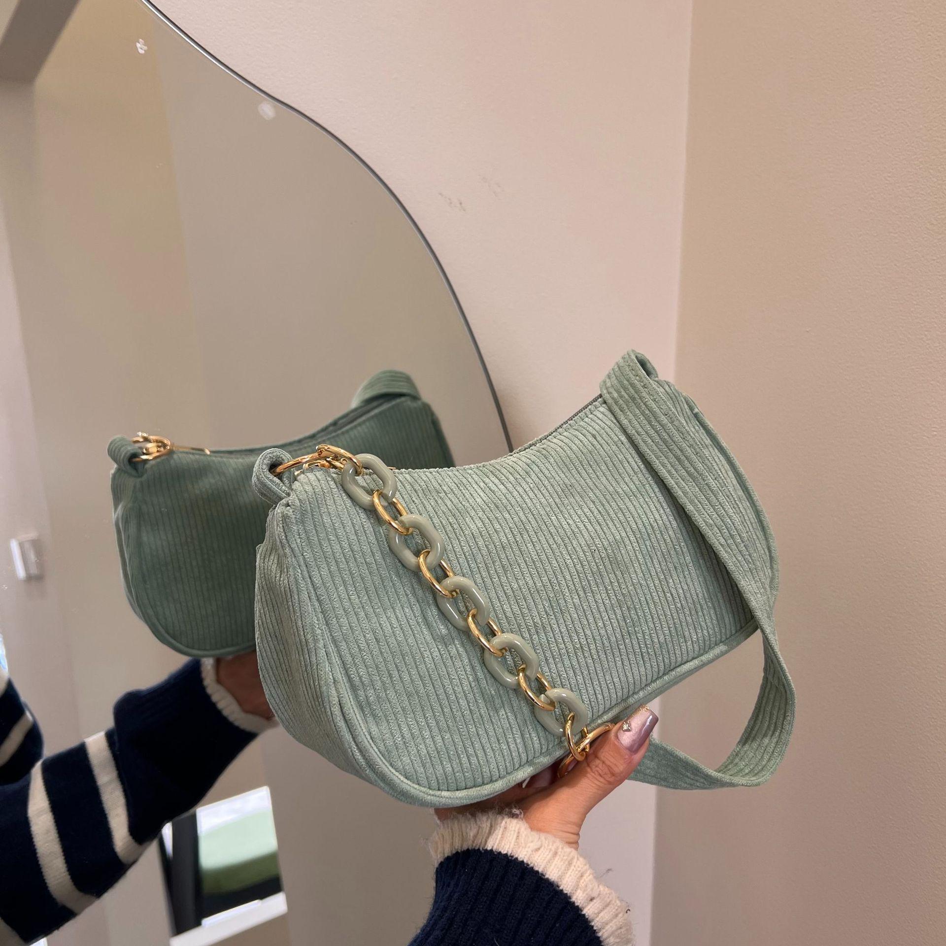 

Вельветова сумка через плече в корейському стилі - Однотонна, Повсякденна, Універсальний дизайн для жінок зелений