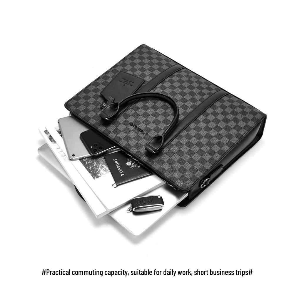 Men's Korean-Style Plaid Business Handbag: Trendy Large-Capacity Shoulder Bag & Briefcase