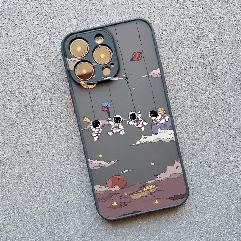 Cartoon Astronaut Pattern Phone Case For iPhone 14 13 15 Pro Max Plus 11 12 Mini Pro Max 7 8 Plus X XR XS Shockproof Phone Cover