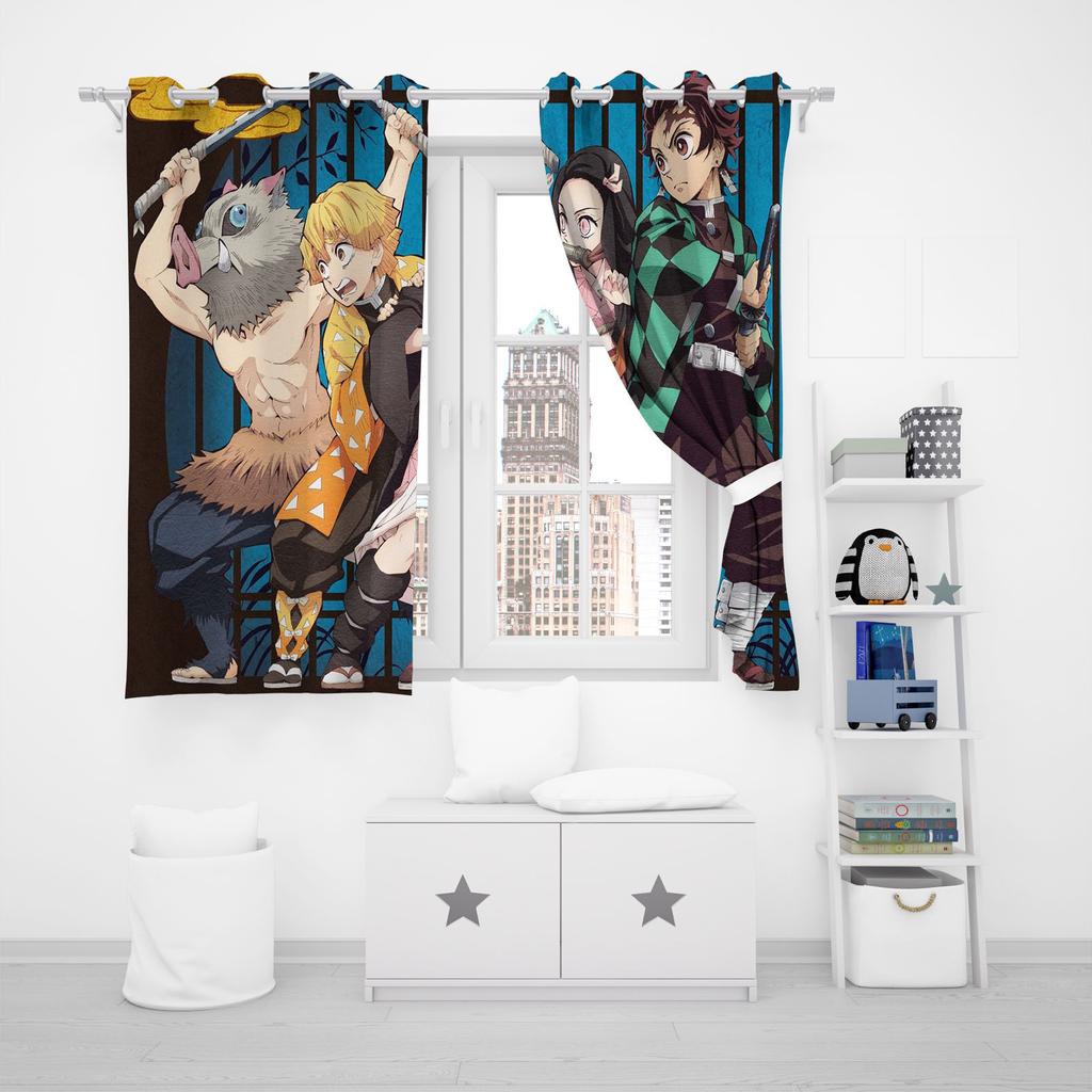 Demon Slayer Cartoon Anime Dustproof  Balcony Screen Curtains For Living Room Bedroom Blackout Curtains Polyester Home