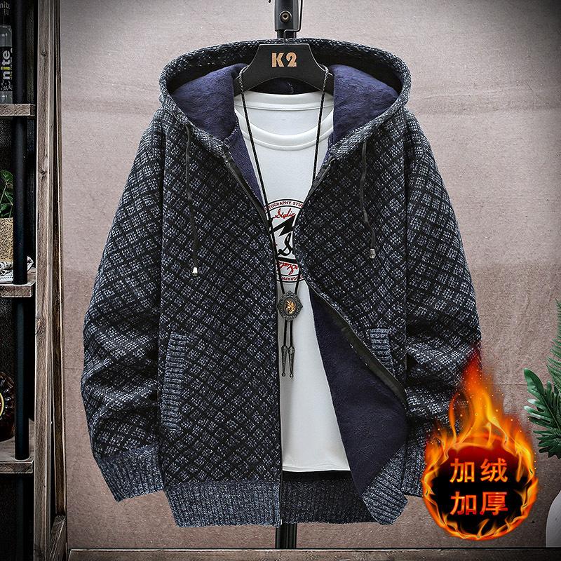 

Новый мужской повседневный свитер с капюшоном на осень и зиму, универсальный, бархатный, утолщенный L синий