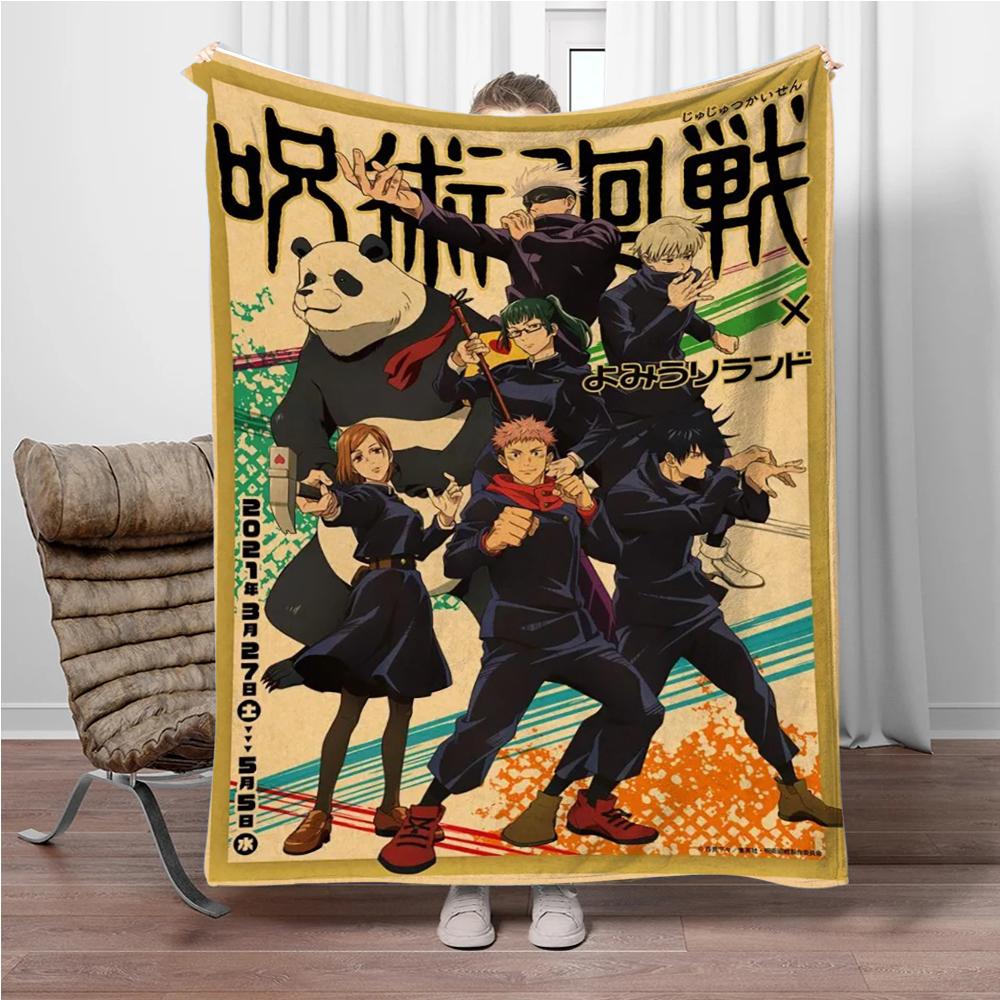 Vintage Anime J-Jujutsu-Kaisen Flannel Blankets Keep Warm Throw Blanket Comfortable Blanket for Picnic Beds Sofa Home Bedroom