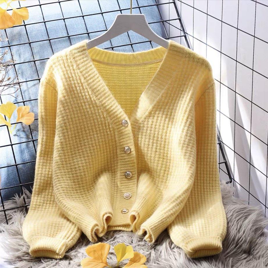 Women's Fresh Knit Cardigan, Short Style Outerwear, 2023 Spring Loose Sweater Jacket, Single-Breasted Top