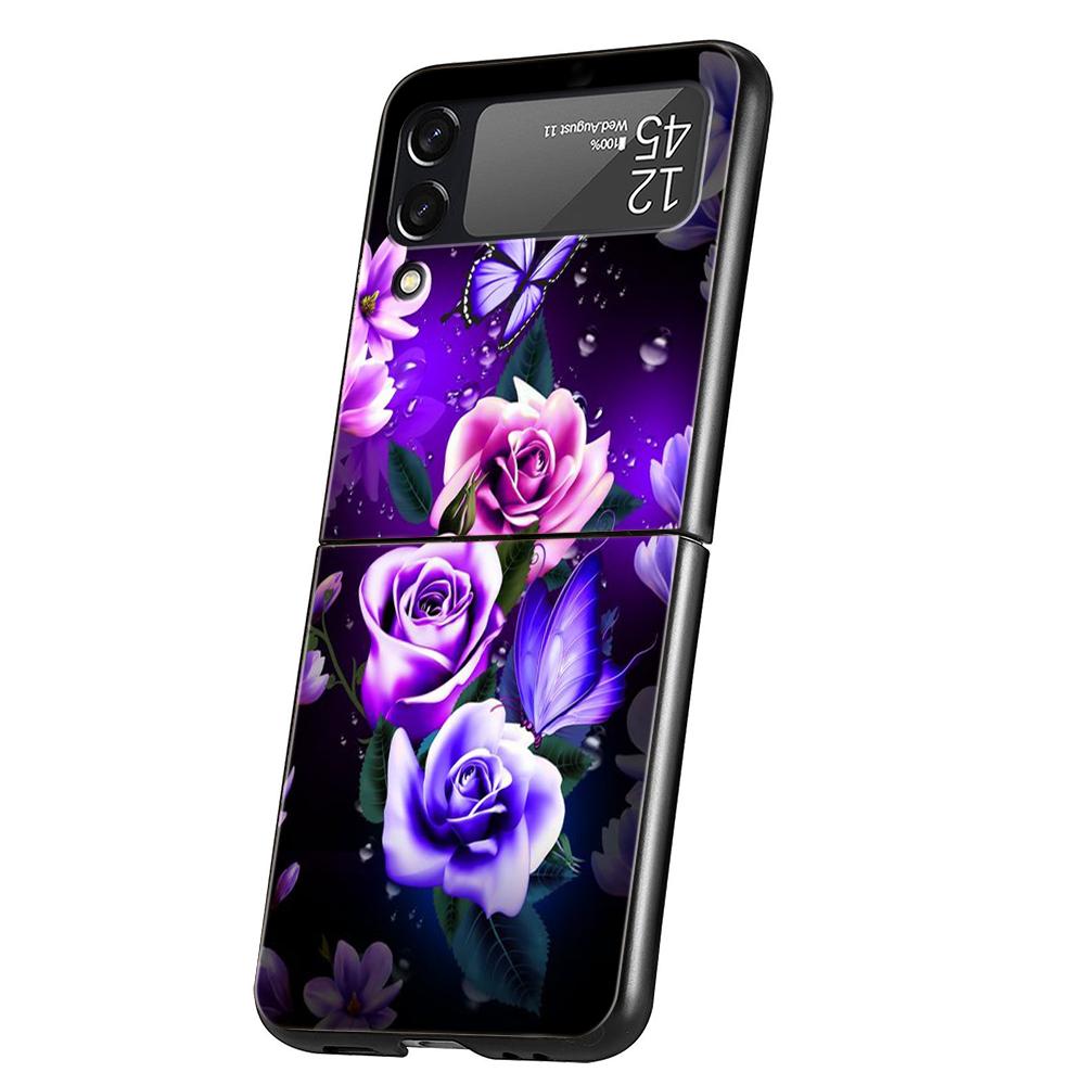 Butterfly Lavender Higan Flower Phone Cover For Samsung Galaxy Z Flip 4 Case Black For Samsung Z Flip 3 5G Hard PC Foldable Bag