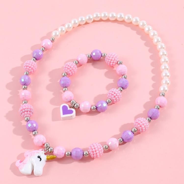 2Pcs Fashion Simple Colorful Beaded Short Necklace Bracelet Female Jewelry