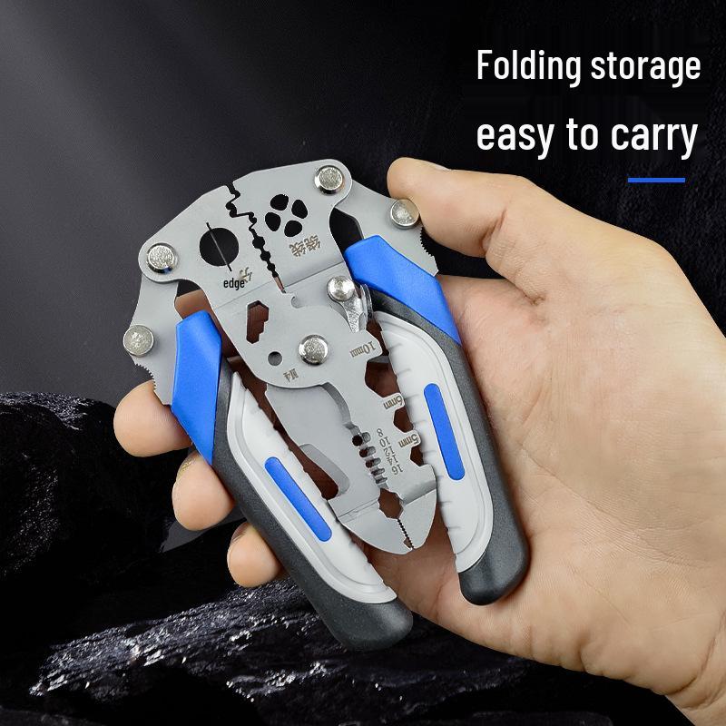 Yingjie Electrician's Multifunctional Wire Stripping and Crimping Pliers, Foldable and Handheld