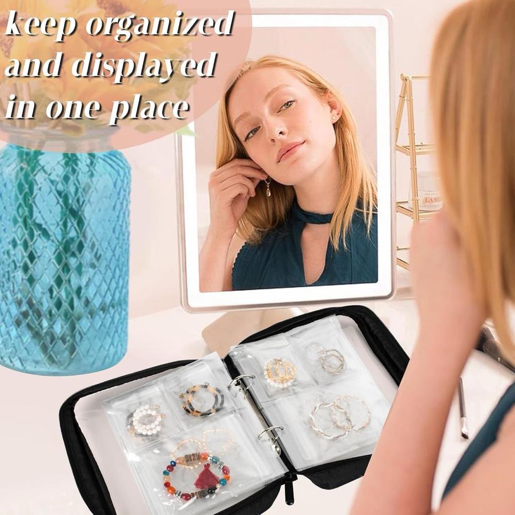 Clear PVC Jewelry Organizer Book - Big Capacity Earring Holder with Zipper, Travel Storage