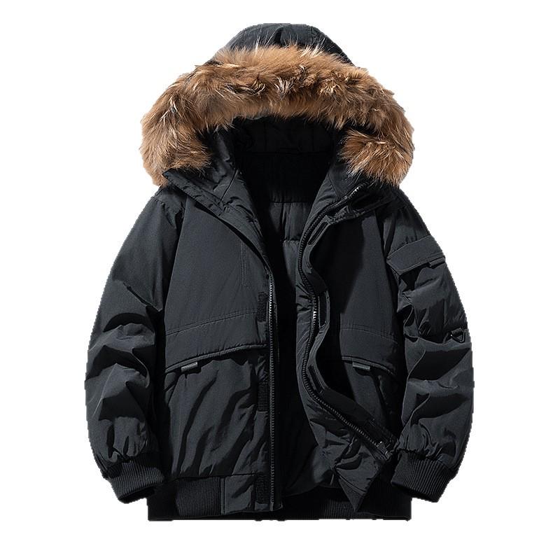 Men's Winter Mid-Length White Duck Down Parka with Large Fur Collar