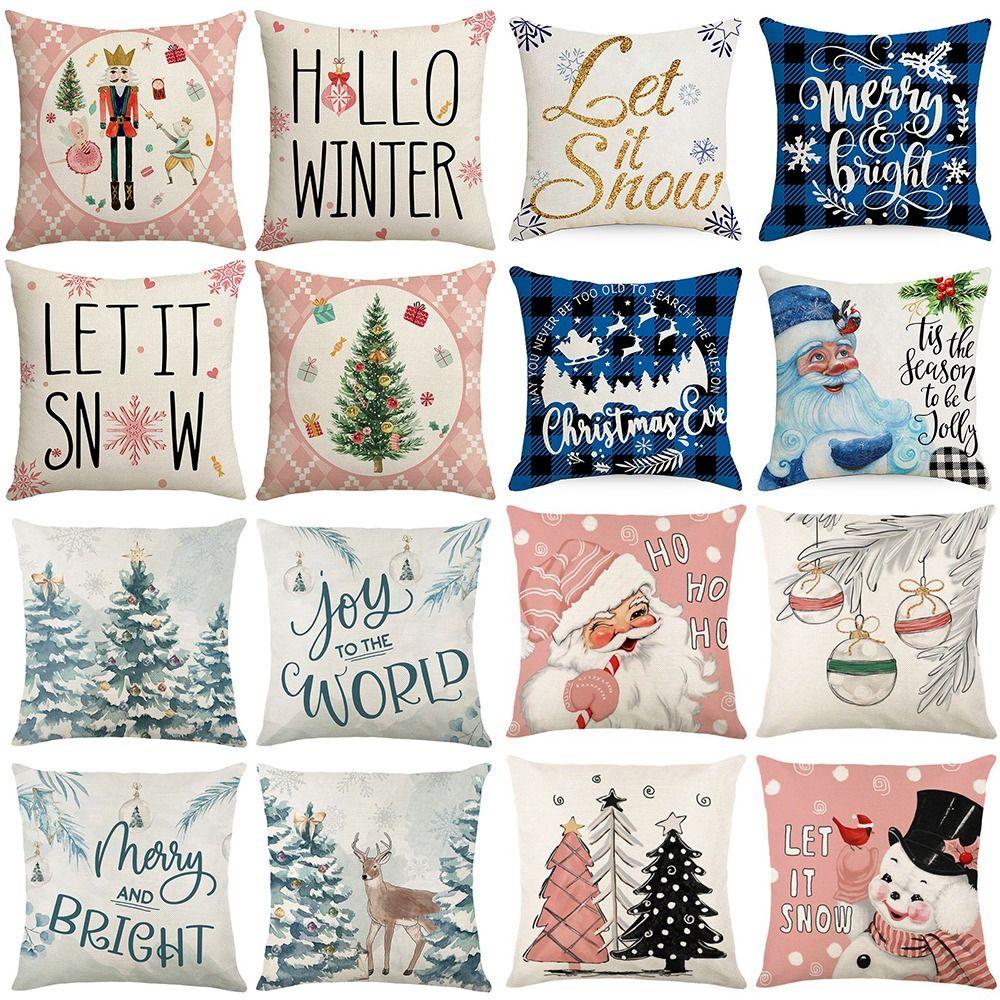 45x45CM Christmas Cushion Covers Monogram Xmas Cushion Case Hemp Snowflake Pillow Cover Outdoor Indoor Home Decor