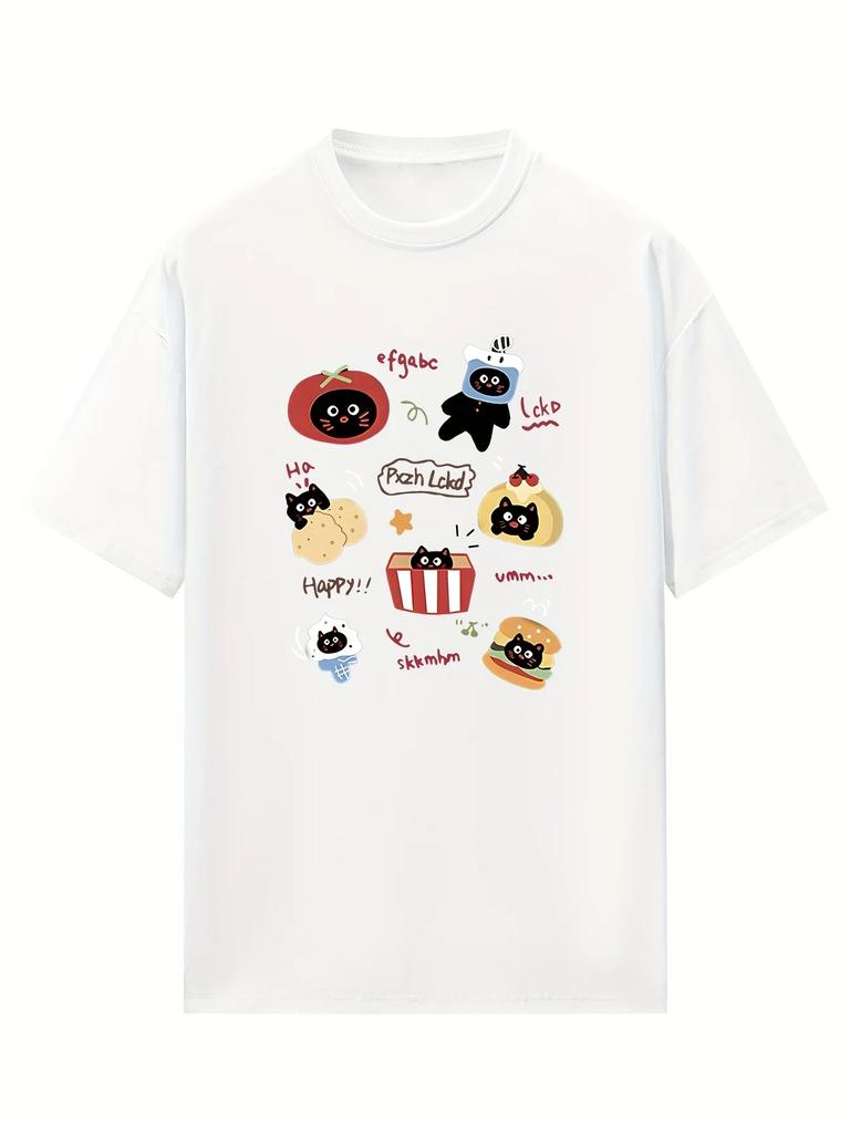 Dámské tričko s grafickým potiskem Meow, roztomilé kočičí střih, tričko s krátkým rukávem na léto, ležérní styl, kulatý výstřih, ležérní topy