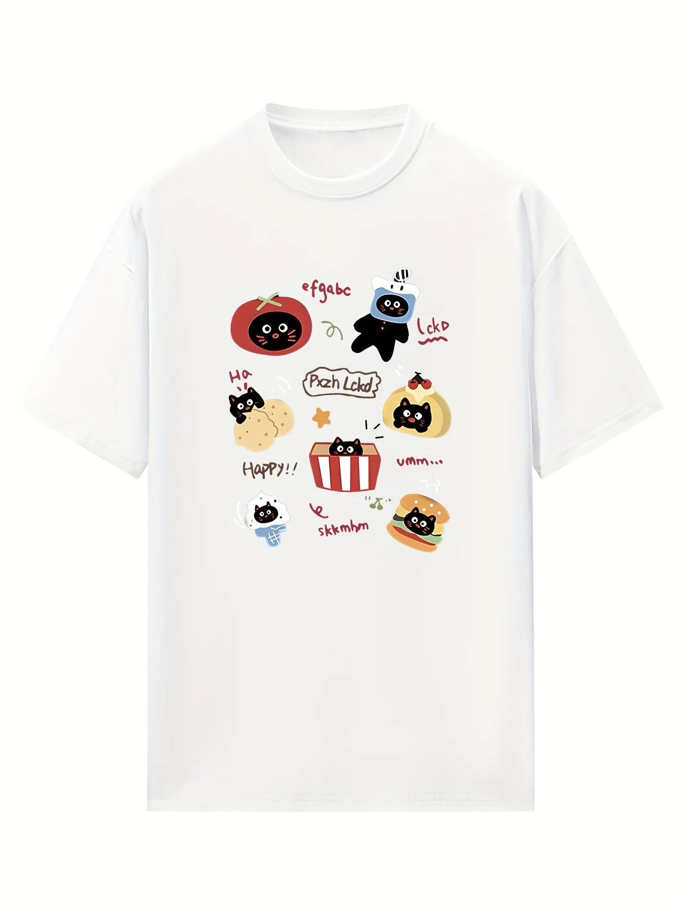 

Women s Meow Graphic Print Tee Cute Cat Fit Short Sleeve T-Shirt for Summer Casual Style Round Neck Casual Tops S