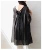 Lace Point Sheer Tunic with Back Ribbon Top Short Sleeve Lace Flared Layered Look Black Free Size Black - Women's - Sleeves, Sleeves, - -