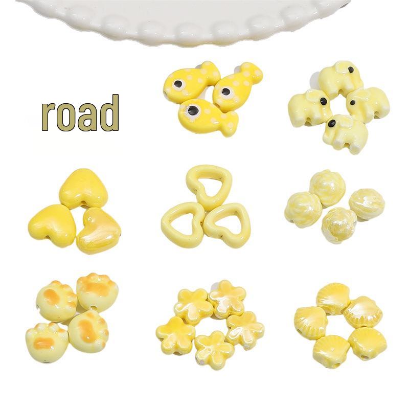 Yellow Hand-Painted Ceramic Cartoon Beads for DIY Bracelets, Necklaces, and Phone Chains