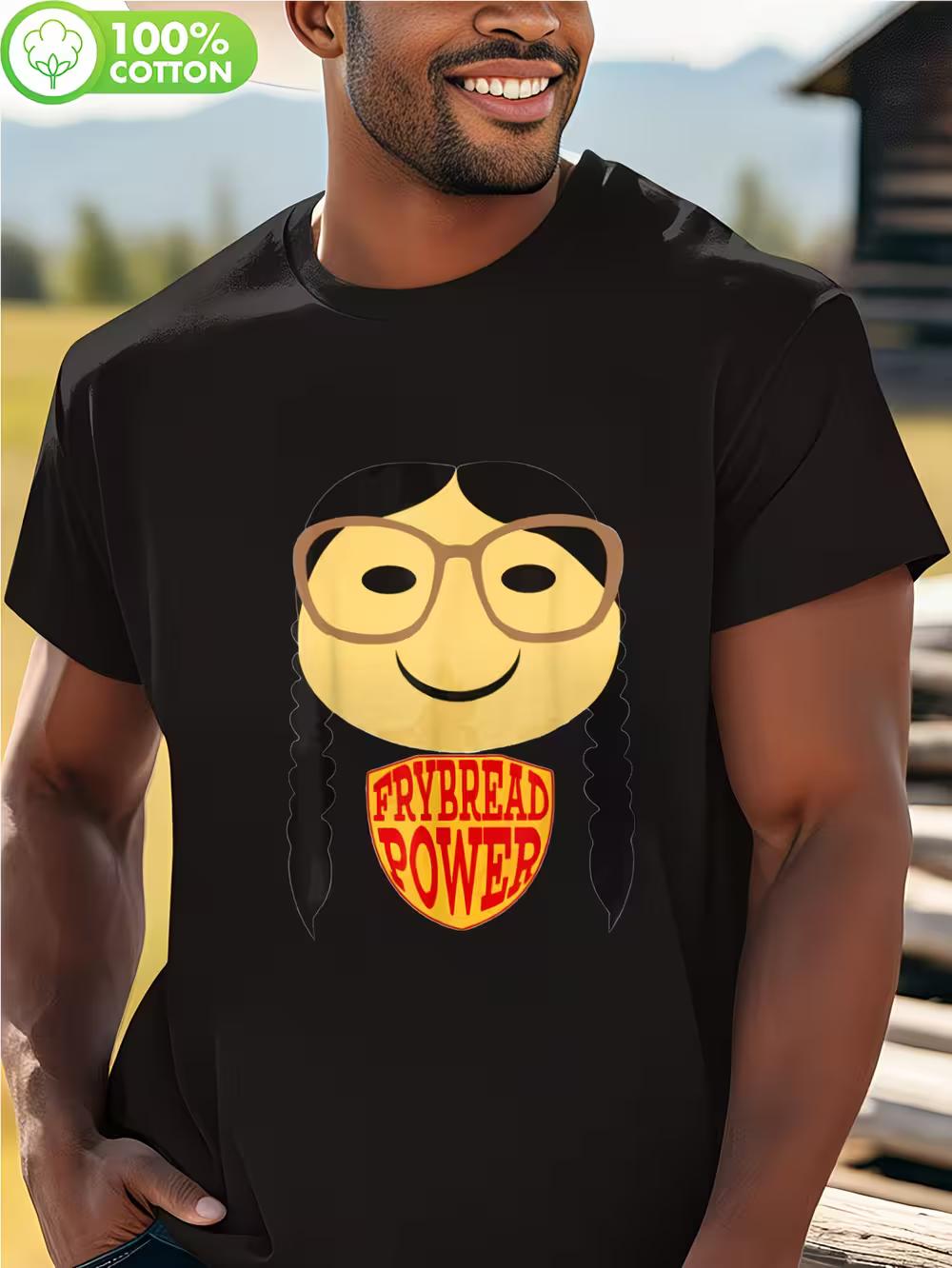 Frybread Power Graphic T-Shirt - 180gsm Round Neck Short Sleeve Casual Tee with Cartoon Character & Bold Red Lettering L