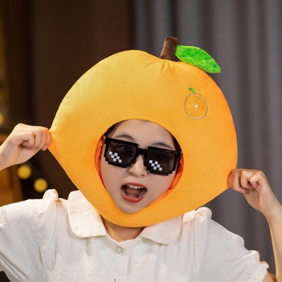 Cute Orange Fruit Plush Hat PP Cotton Filled Elastic Soft Warm Lightweight Winter Cosplay Fruits Headgear Party Costume Performance Photo Props