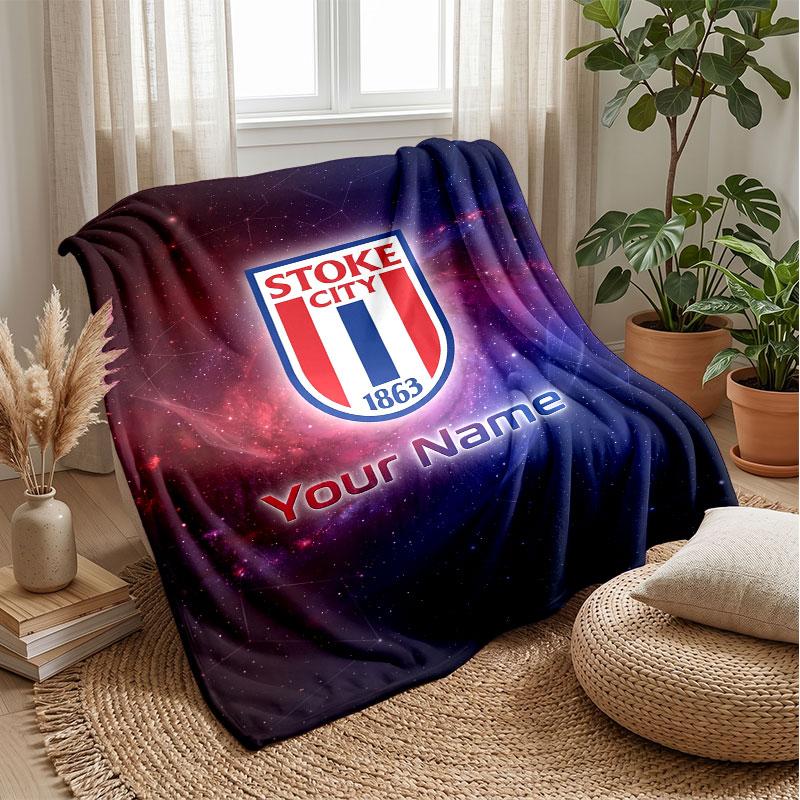 Stoke City FC Coperta in Flanella con Nome Personalizzato Logo Calcio Coperta in Pile Personalizzata Regalo Speciale per Divano Camera da Letto Casa