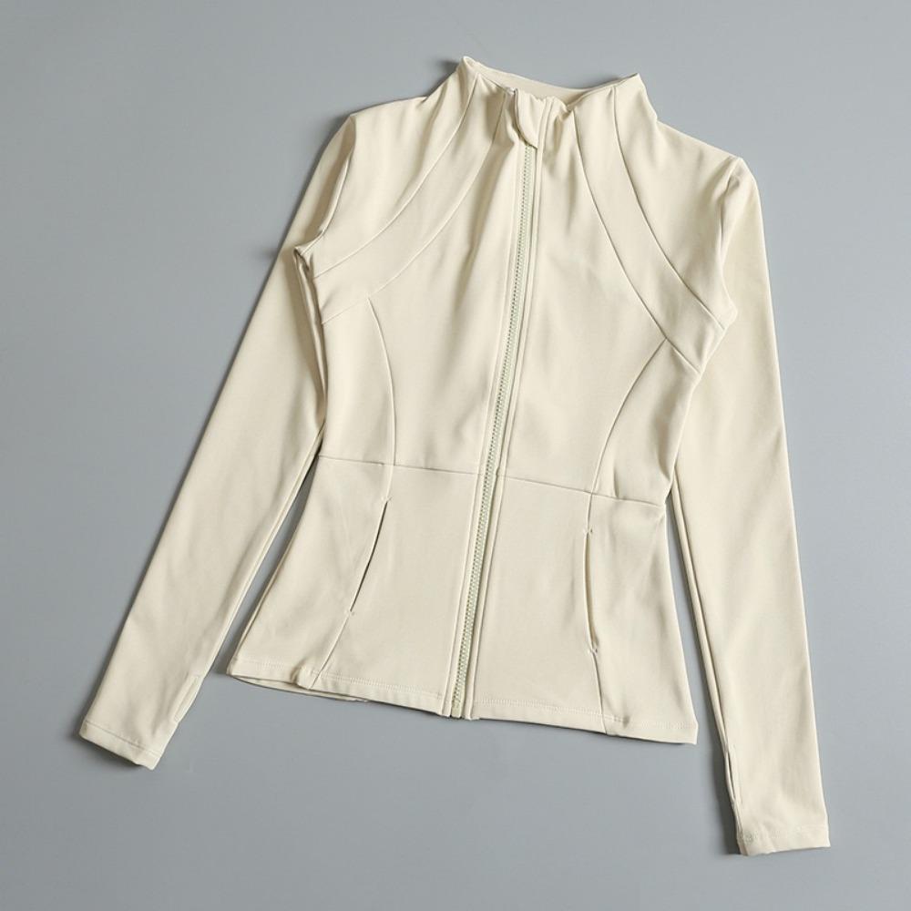 

Быстросохнущие дышащие спортивные куртки женские на молнии для занятий йогой на открытом воздухе для бега фитнеса с длинным рукавом XL бежевый