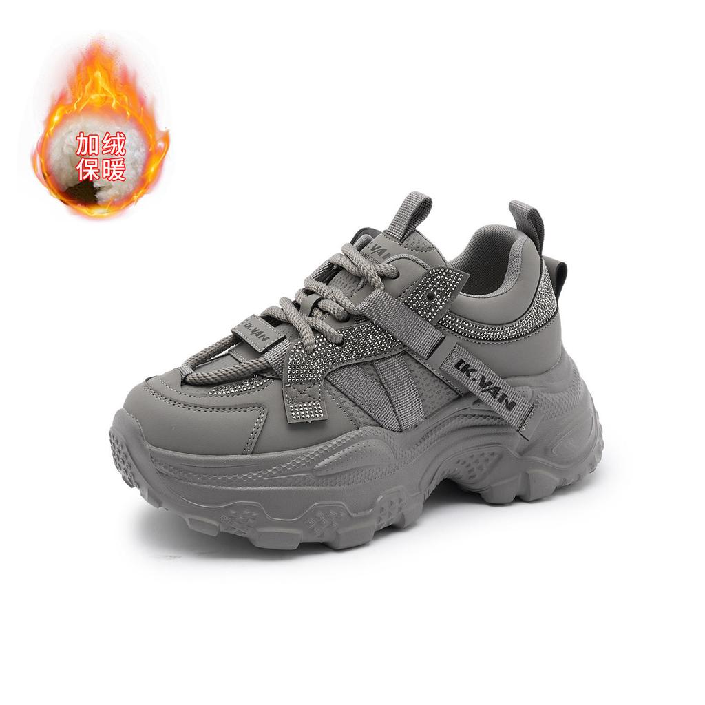 Spring New Rhinestone Platform Dad Shoes Women's Height Increase Small Sports and Leisure Shoes Versatile