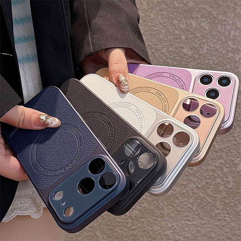 Magnetic Leather Texture iPhone 17 Pro Max Case, Compatible with Models 13-16, Cross-Border Design