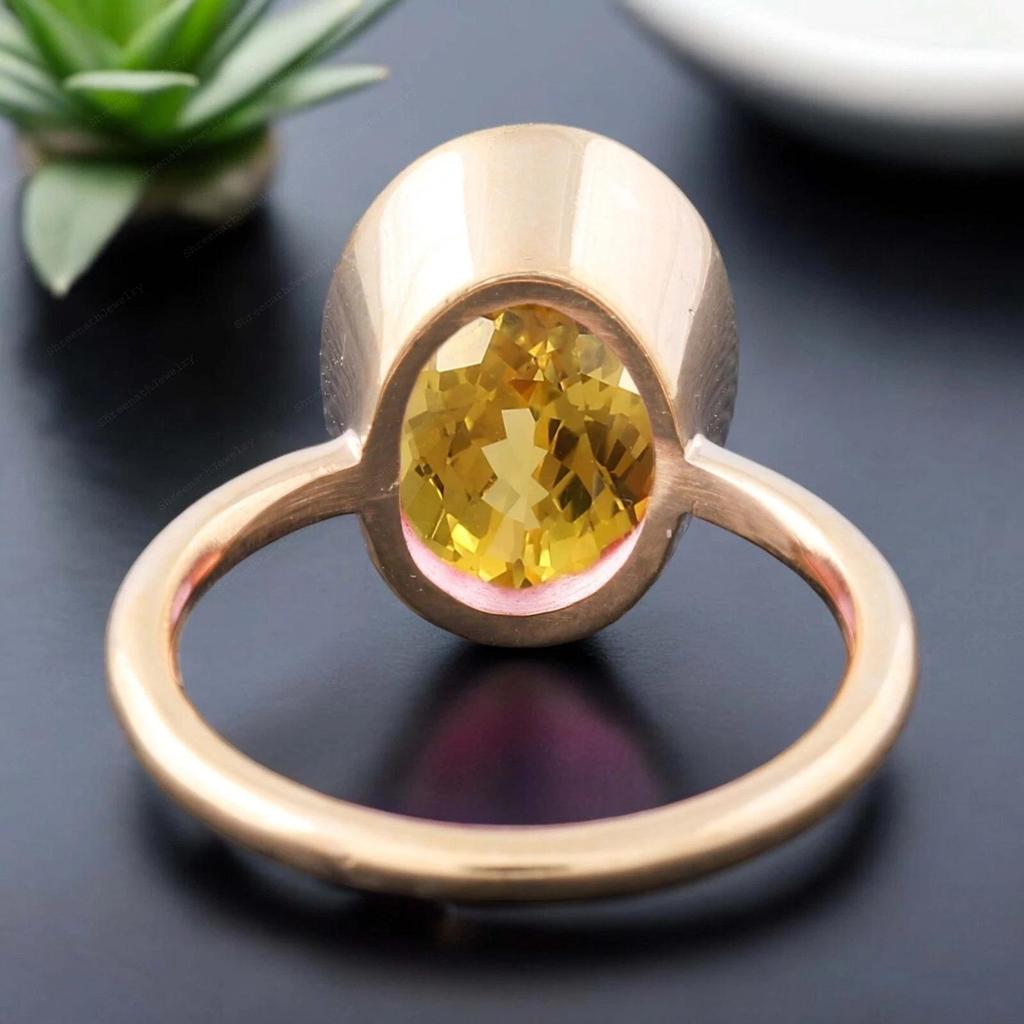 5.45 Carat Oval Cut Natural Yellow Sapphire 14K Yellow Gold Handmade Ring